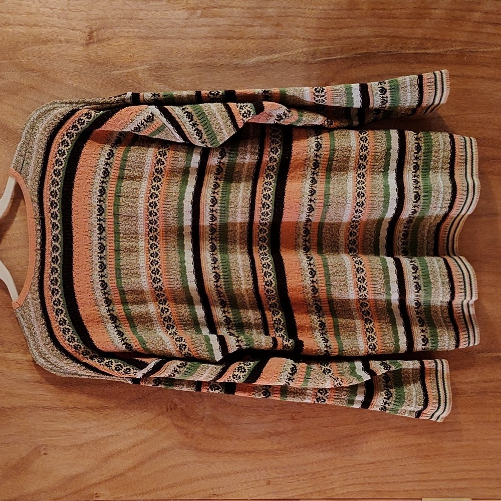 Vintage B-Young Denmark Womens Grandpa Sweater Peach Brown Green Cotton Blend 2X - Picture 7 of 11